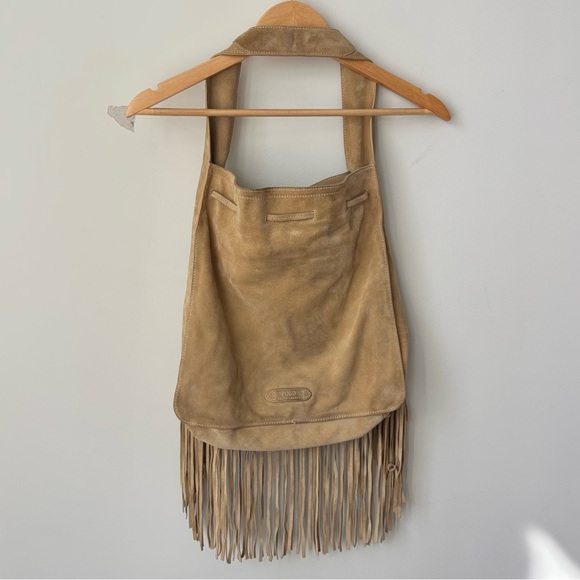 Polo Ralph Lauren Fringe Suede Hobo Shoulder Bag Leather Western Purse - Picture 7 of 12